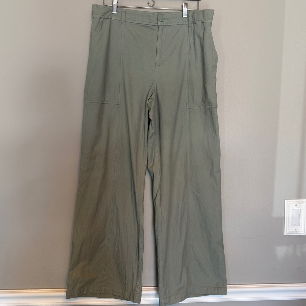 LOFT Outlet Sage Green High Rise Trouser Wide Leg Linen Blend‎ Pants Size 14